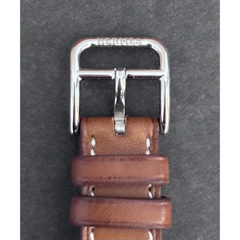 Hermes 21mm Stainless Steel And Natural Barenia Leather Here H PM Quartz Watch